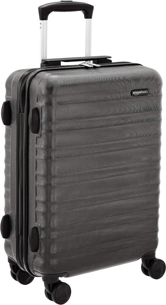 Amazon Basics Hardside Luggage Spinner - 55cm Cabin Size, Black, Approved for Ryanair and most other budget airlines