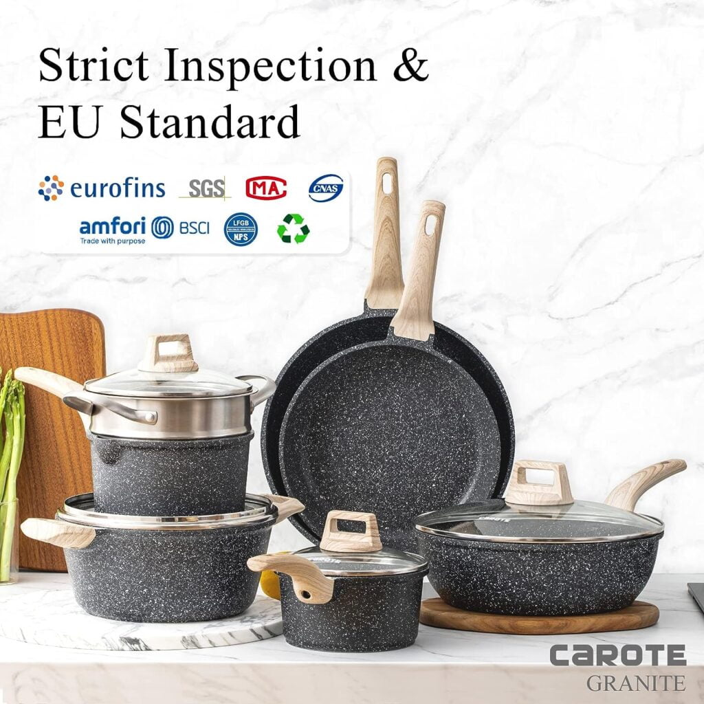 CAROTE Kitchen Cookware Sets, Nonstick Pots and Pans Set 11 Pcs Nonstick Pot, Cookware, Frying Pans (Granite, induction cookware)