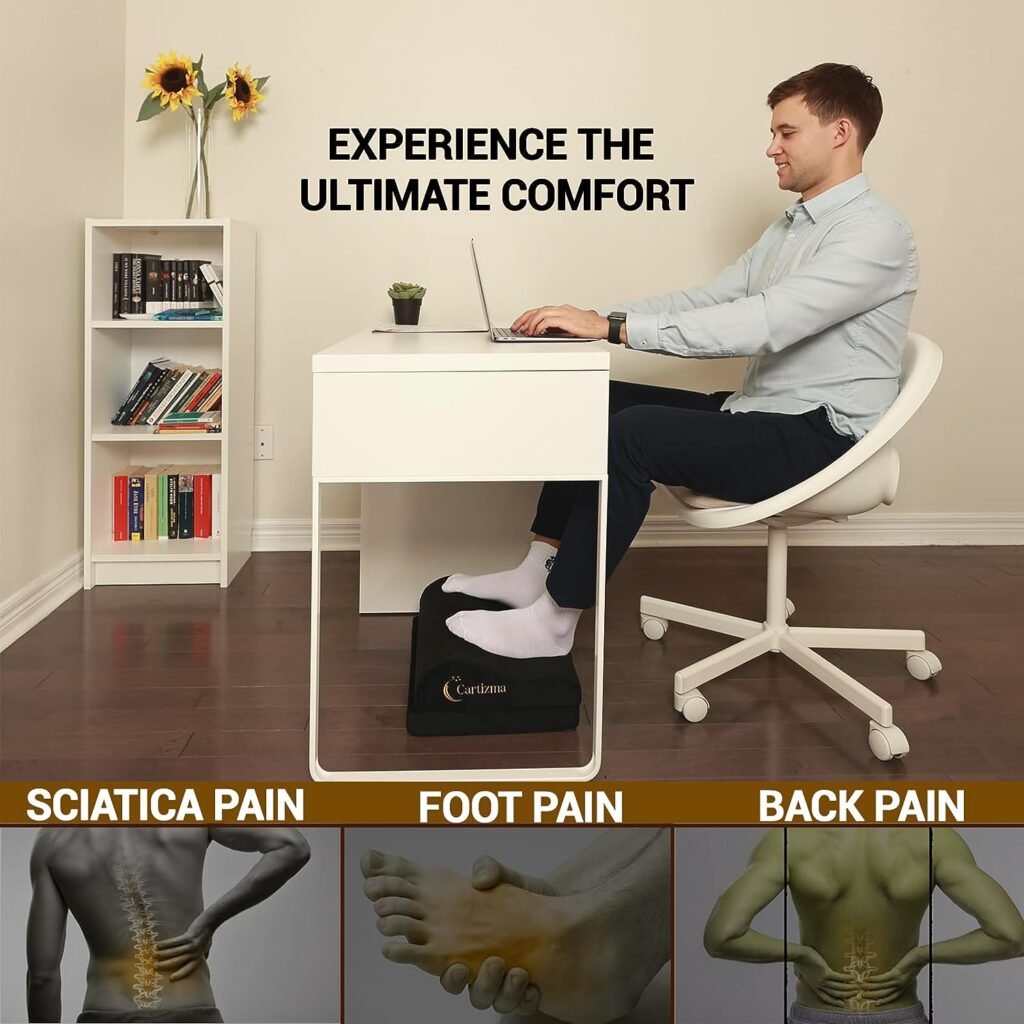 Cartizma Foot Rest for Under Desk at Work-Ergonomic Foot Rest Under Desk Foot Stool for Pain Relief with Washable Covers-Non-Slip Under Desk Footrest Office, Home Travel-Adjustable Office Foot Rest