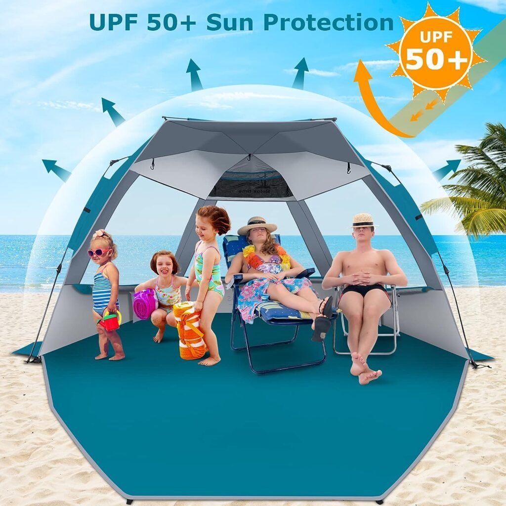 COMMOUDS 110 Wide Beach Tent for 5-6 Person, UPF 50+ Instant Beach Tent Sun Shelter, Portable Pop Up Beach Sun Shade, Lightweight and Easy Set Up