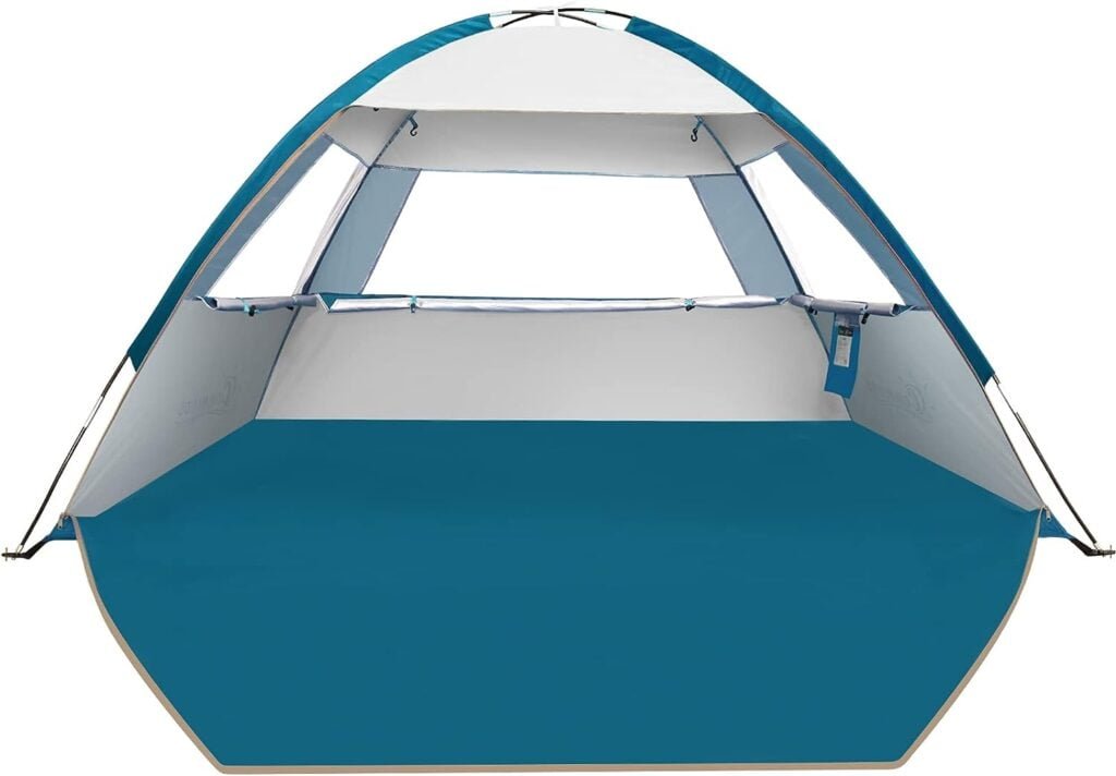 COMMOUDS Beach Tent Sun Shade for 3/4-5/6-8/8-10 Person, UPF 50+ Beach Sun Shelter Canopy Tent, Lightweight, Easy Set Up and Carry Beach Umbrella