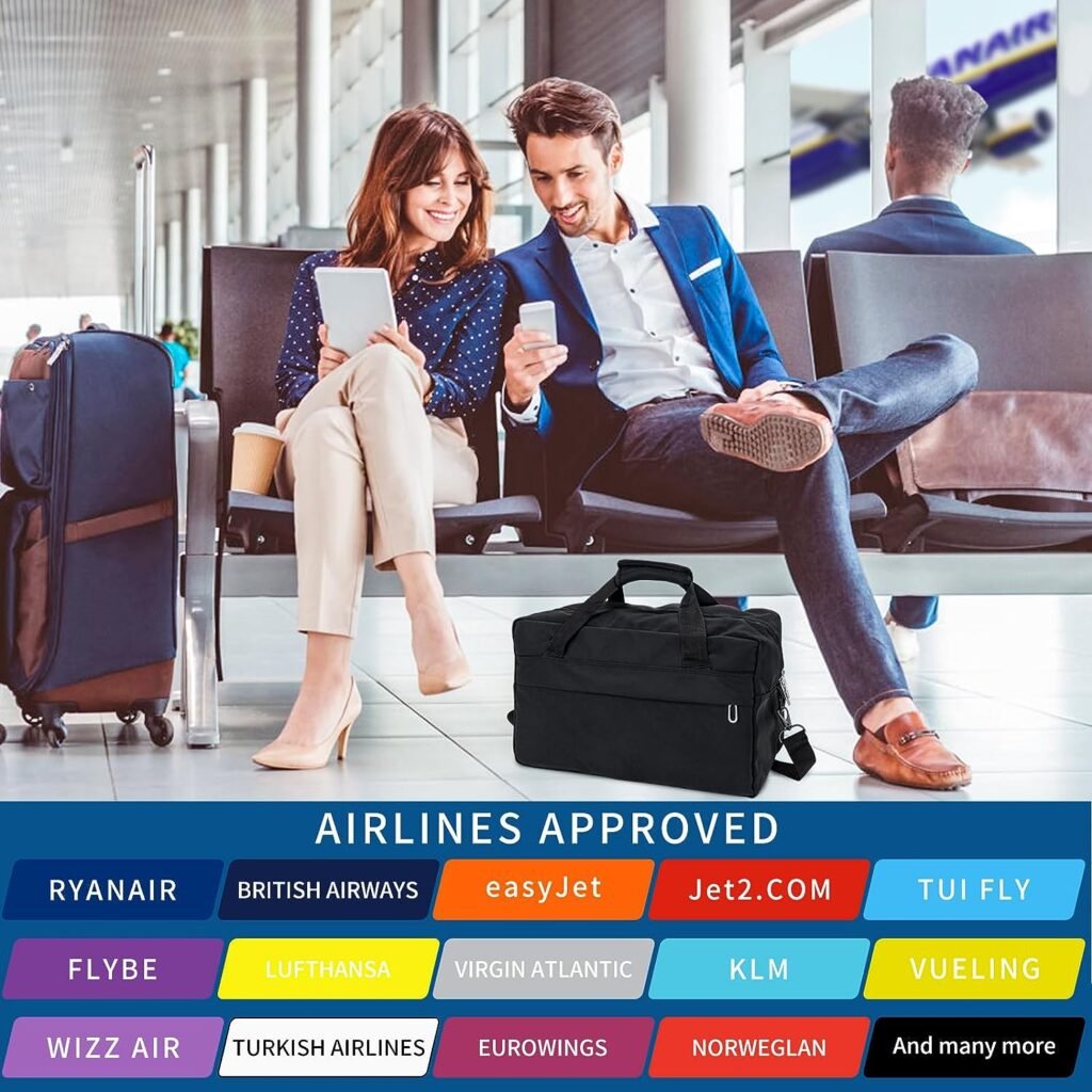 for Ryanair Cabin Bag 40x20x25 Underseat, Hysagtek 20L Carry On Bag Holdall Airlines Cabin Under Seat Foldable Flight Travel Duffel Bag for Women Men (Black)