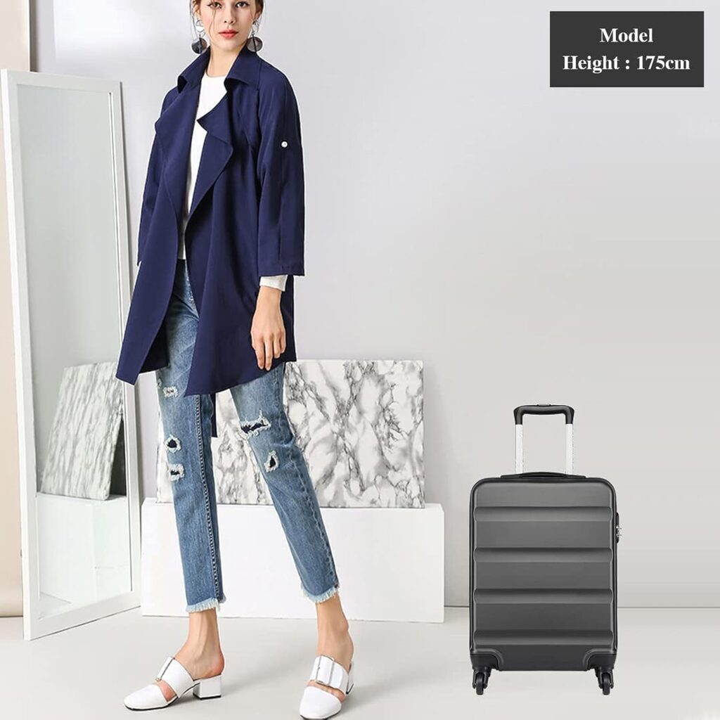 Kono Carry on Luggage Hard Shell ABS Cabin Suitcase 4 Wheeled Spinner 55cm 33L (Grey)