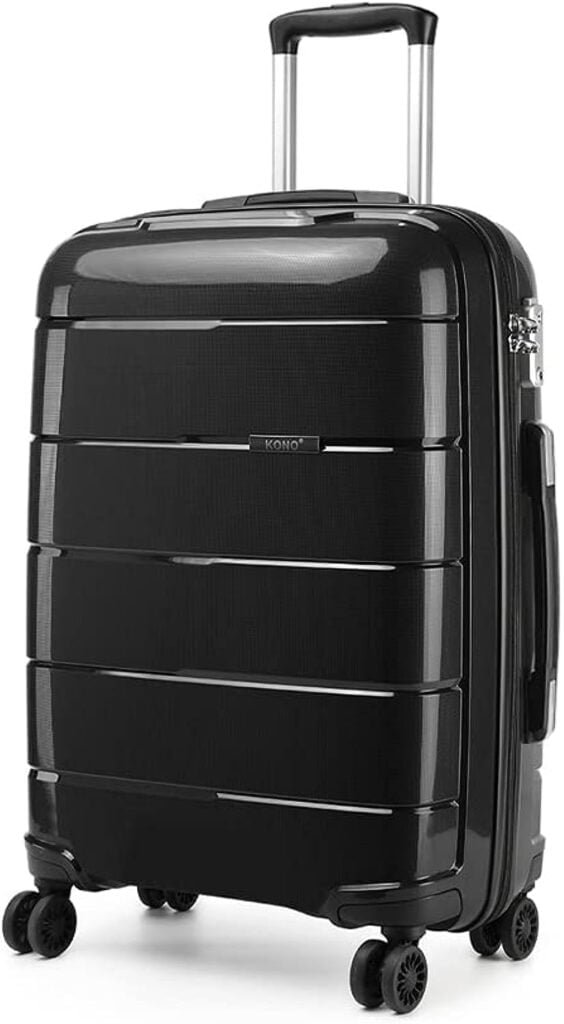 Kono Hard Shell 55cm Cabin Hand Luggage in TSA Lock 4 Wheeled Spinner Lightweight Polypropylene Suitcase with YKK Zipper (S (55cm - 38L), Black)