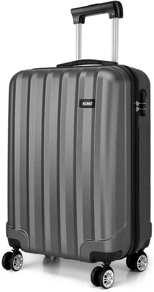 Kono Lightweight Cabin Suitcase 55x35x20cm Hard Shell ABS Luggage with 4 Wheels Carry On Hand Travel Suitcases (Grey)