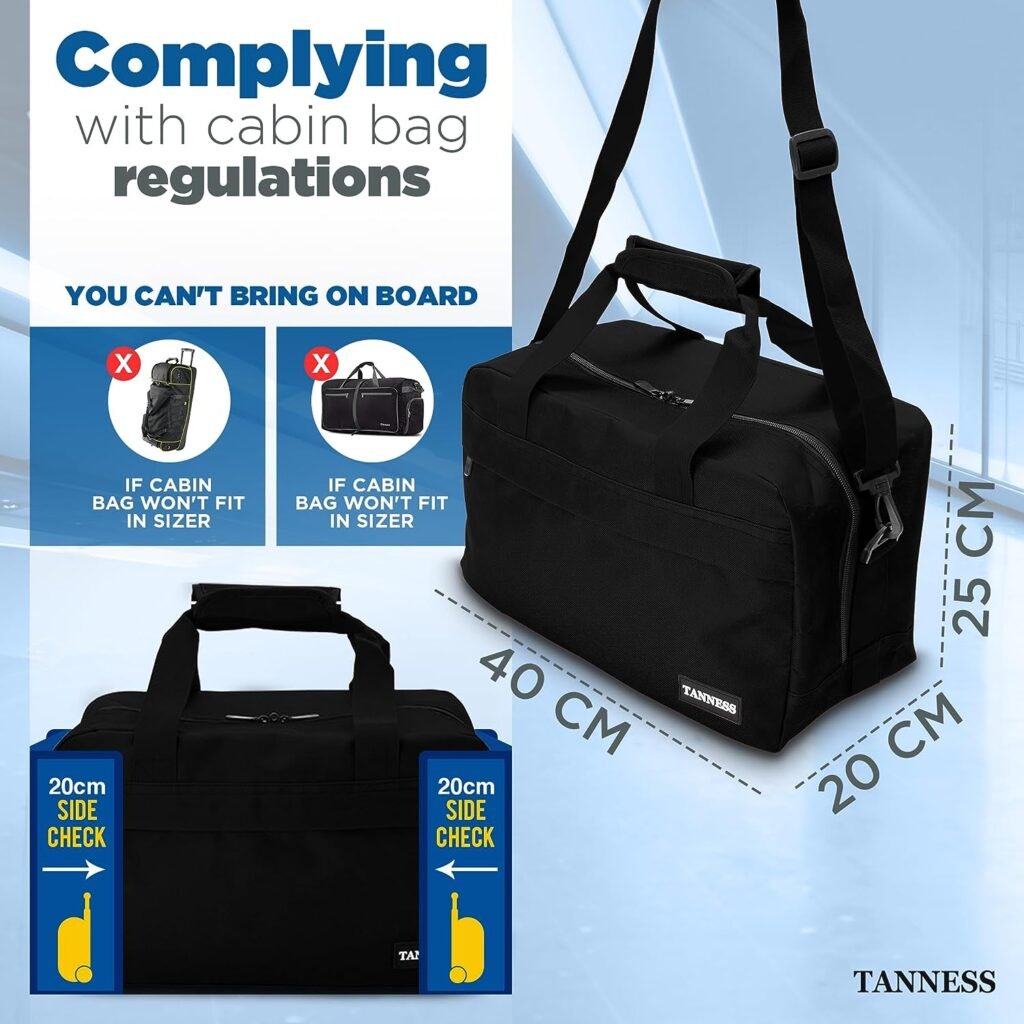 Tanness Ryanair Cabin Bags 40x20x25 with Adjustable Shoulder Strap | Cabin Bag, Travel Bag, Under Seat Cabin Bag, Hand Luggage Bag, Carry on Bag | Ryanair Cabin Bags, Holdall Bag, 40x20x25 Cabin Bag