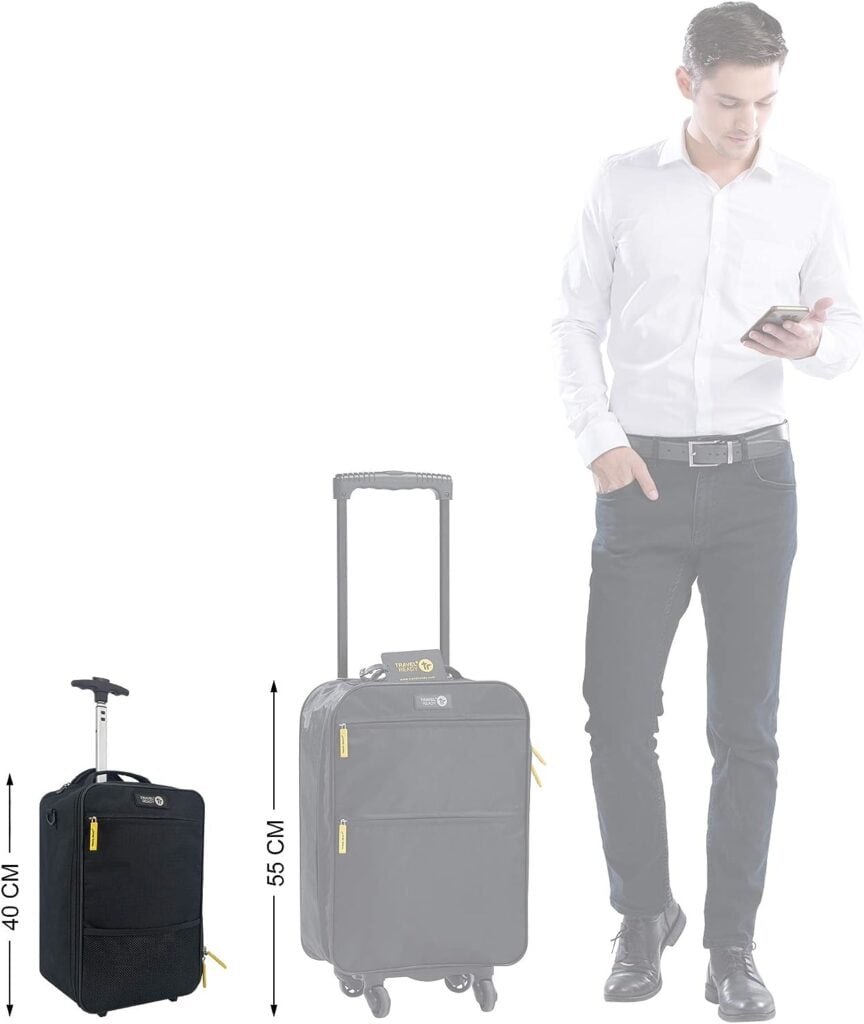 Travel Ready Underseat 2-Wheel 40x20x25cm Carry On Cabin Luggage Suitcase. Approved for Ryanair Small Bag Non-Priority and All Major Airlines. Wheels Best Used on Smooth Surface.