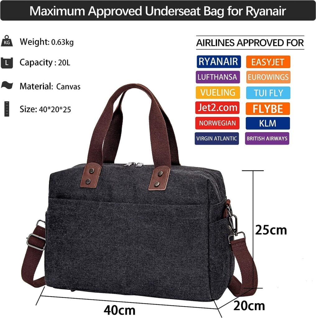 VMIKIV for Ryanair Cabin Bags 40x20x25 Underseat Carry-ons Bag Hand Luggage Travel Bags,Separate Wet Pocket,Laptop Compartment