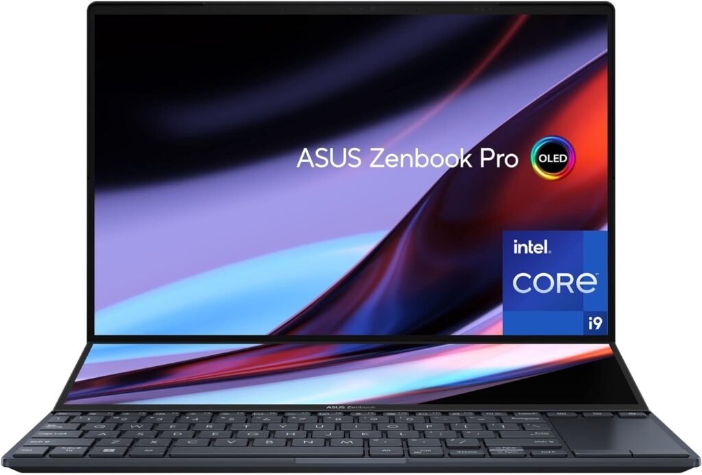 ASUS Zenbook Pro 14 Duo 14.5â€ 16:10 Touch Display, 120Hz Refresh Rate, ScreenPad Plus, Intel i9-13900H CPU, NVIDIAÂ® Geforce RTX 4050, 32GB RAM, 1TB SSD, Windows 11 Home, Tech Black, UX8402VU-AS96T