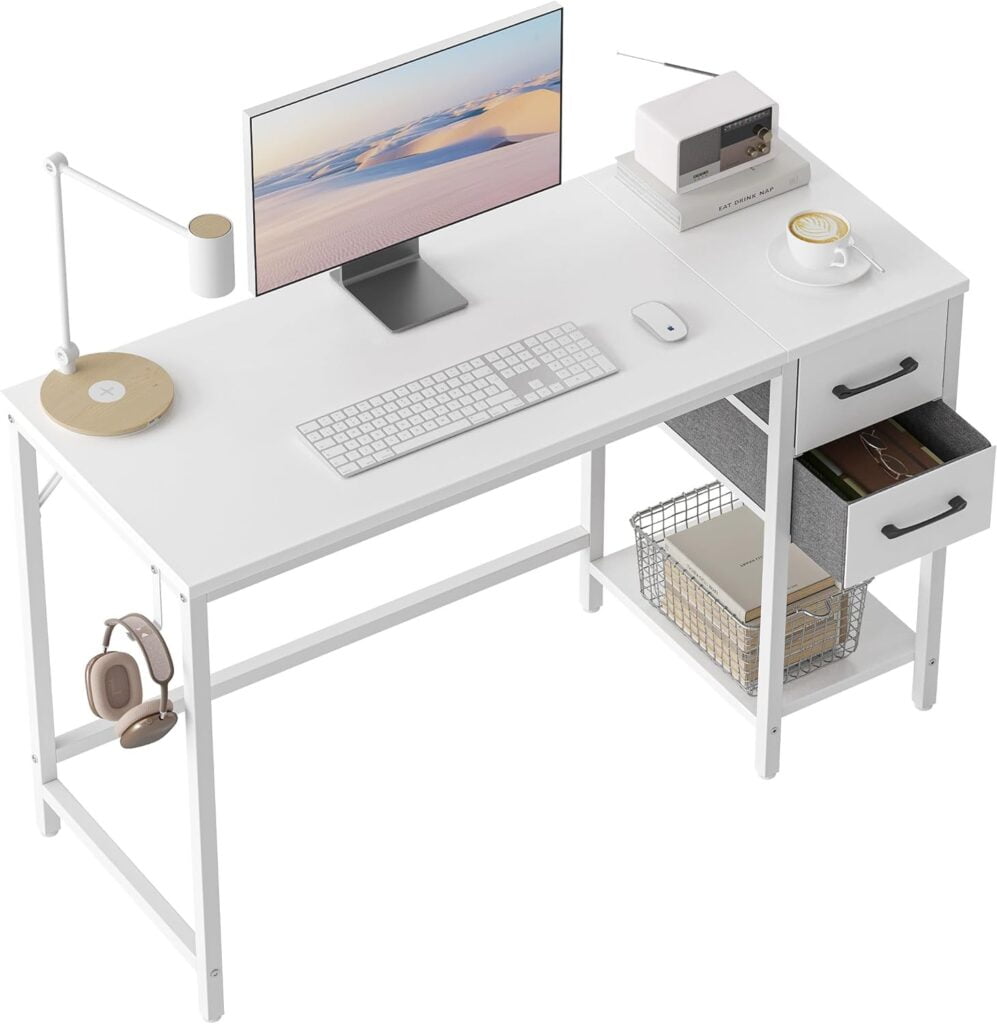 Cubiker Computer Home Office Desk with Drawers, 40 Inch Small Desk Study Writing Table, Modern Simple PC Desk, White Board and Frame