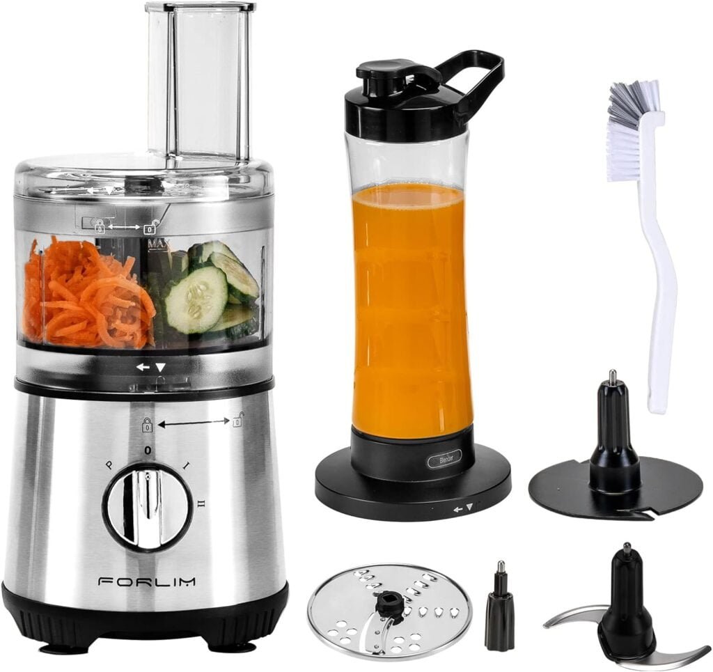 FORLIM 3.5 Cup Small Food Processor,12-in-1 Mini Blender and Food Processor Combo for Kitchen,350W,20oz Bottle,2 Speeds+Pulse with 4 Blades, for Shakes, Smoothies, Meat, Sauces, Stainless Steel Silve