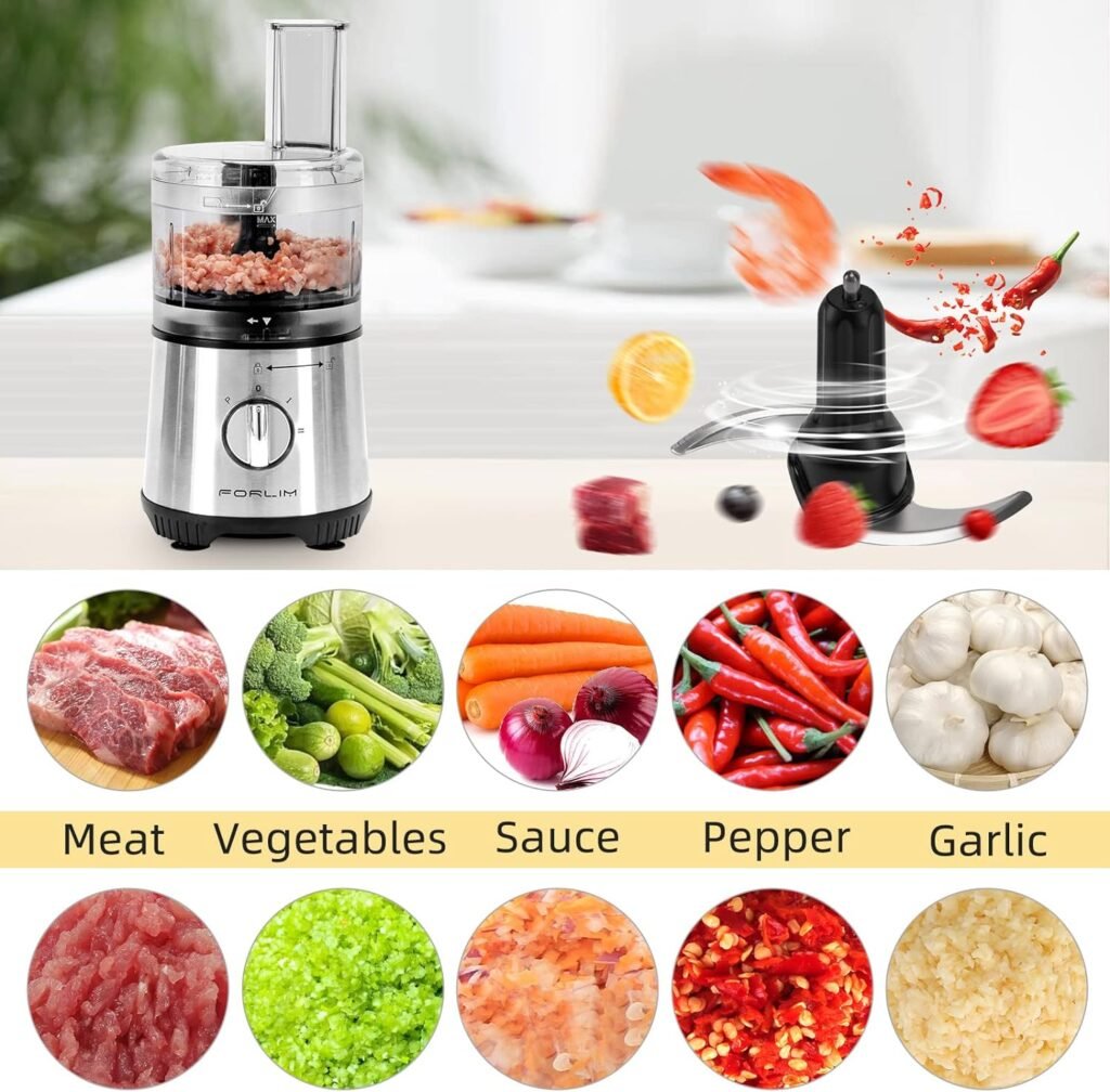 FORLIM 3.5 Cup Small Food Processor,12-in-1 Mini Blender and Food Processor Combo for Kitchen,350W,20oz Bottle,2 Speeds+Pulse with 4 Blades, for Shakes, Smoothies, Meat, Sauces, Stainless Steel Silve