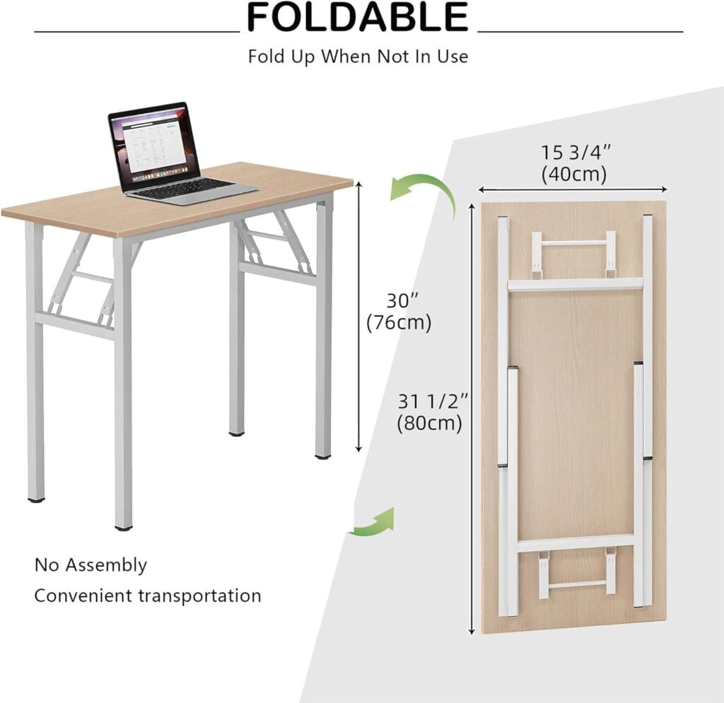 Need Small Desk 31 1/2 No Assembly Foldable Writing Table,Sturdy and Heavy Duty Folding Computer Desks for Small Space/Home Office/Dormitory AC5AW(80 * 40)