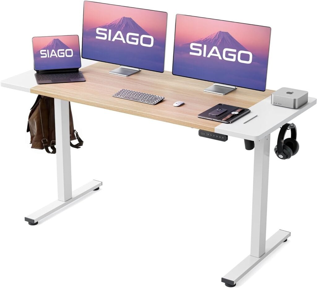 SIAGO Electric Standing Desk Adjustable - 55 x 24 Inch Sit Stand Desk with Cable Management - 3 Memory Preset Adjustable Height Stand up Computer Table Desks for Home Office Work