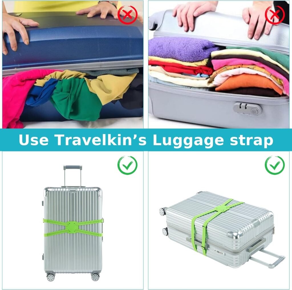 Travelkin Luggage Bungee Strap for Suitcases TSA Approved, Travel Bag Bungee Belt for Suitcases Add a Bag (Green)