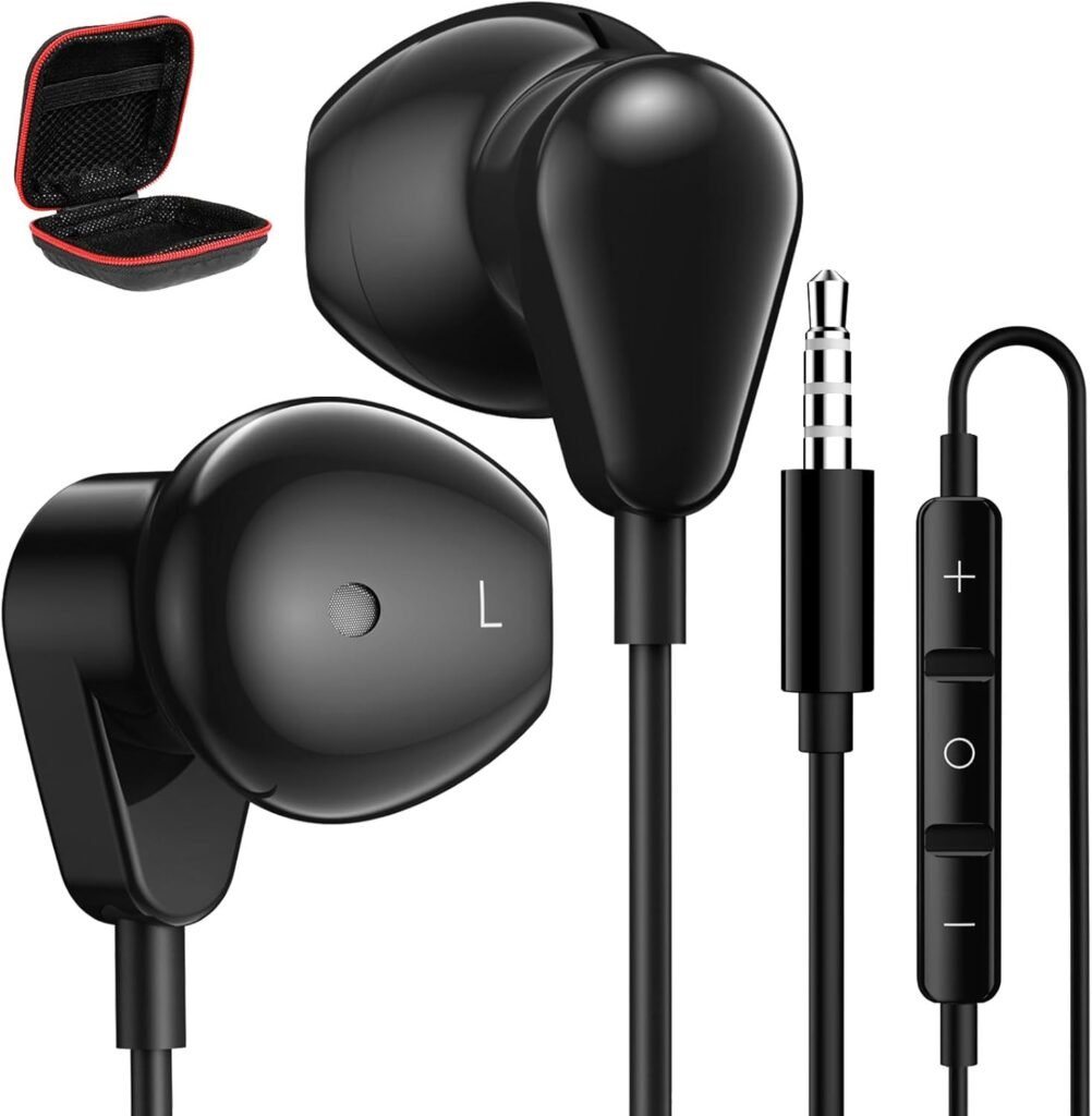 3.5mm Headphones Wired Earbuds with Microphone Hi-Fi Noise Canceling for Google Pixel 5a 4a 3a Moto G Power Pure Samsung S10 S9 S8+ A03s A52 A14 A13 OnePlus Nord N100 N200 5G Apple iPad Headset, Black