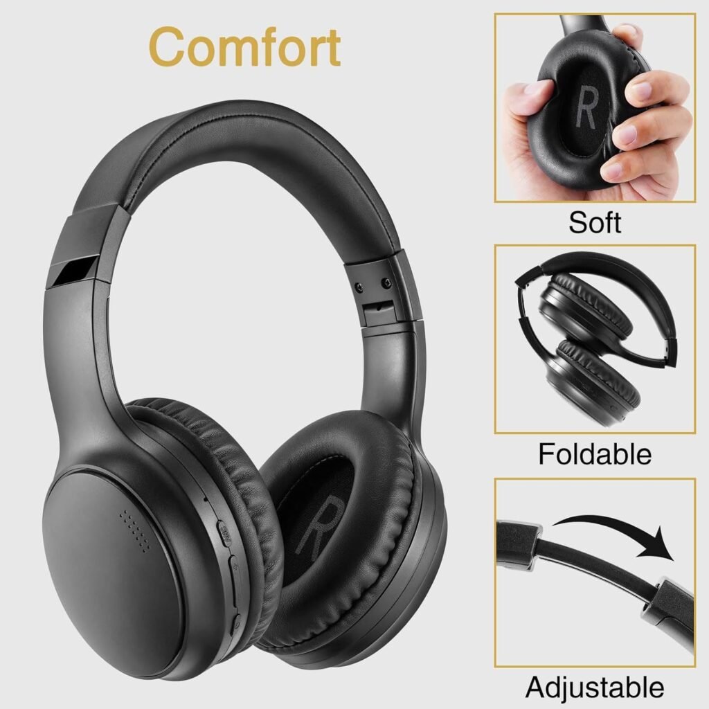 Bingozones A10 Hybrid Active Noise Cancelling Headphones, Wireless Headphones with Microphone, Bluetooth 5.3 Headset, 20+H Playtime, Lightweight Wired Headphones for Tablet/PC - Black