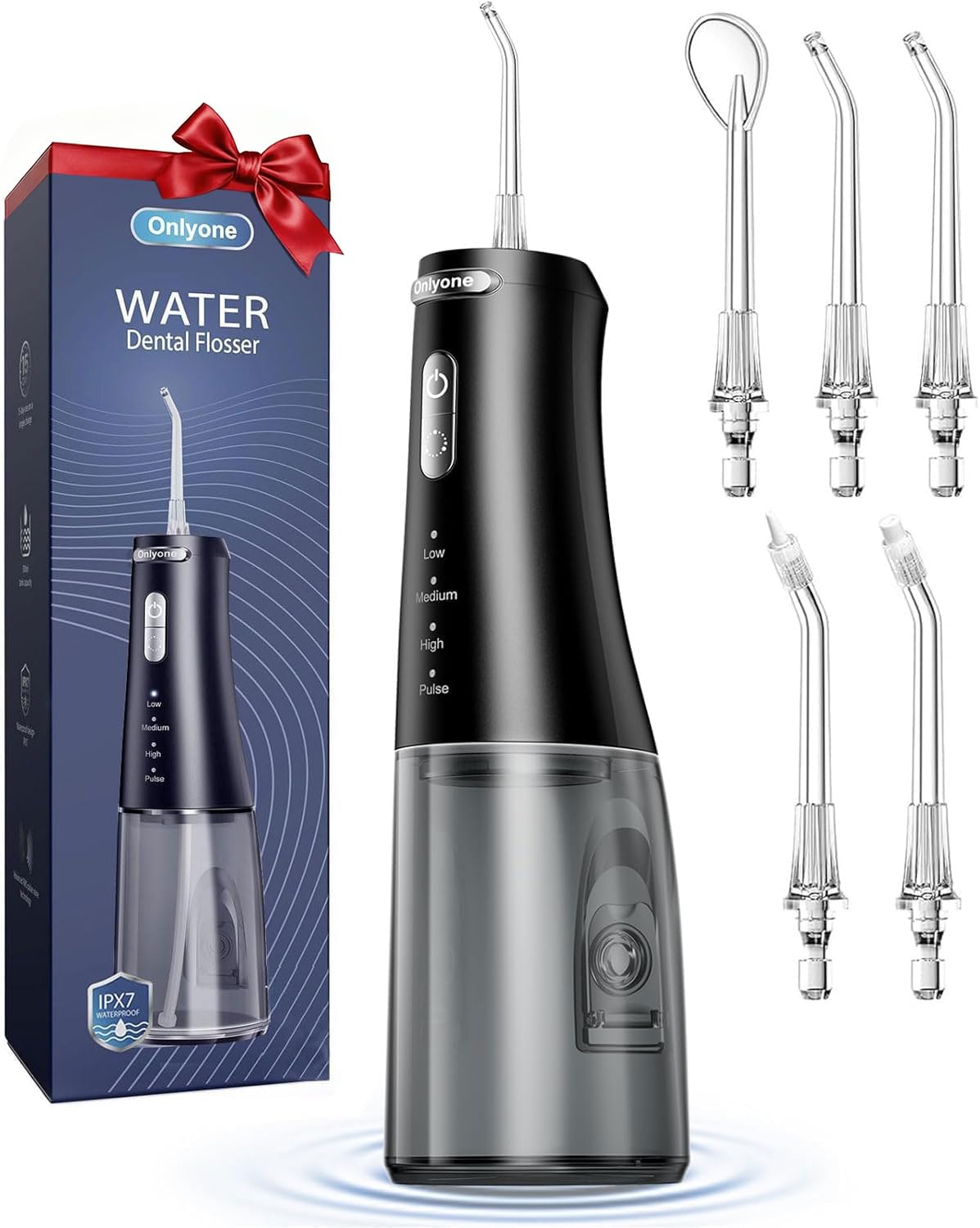 Onlyone Rechargeable Cordless Water Flosser with Adjustable Water Pressure for Daily Oral Care, Power Dental Flosser for Home and Travel Use, Portable Oral Irrigator for Sensitive Gums and Braces Care Black