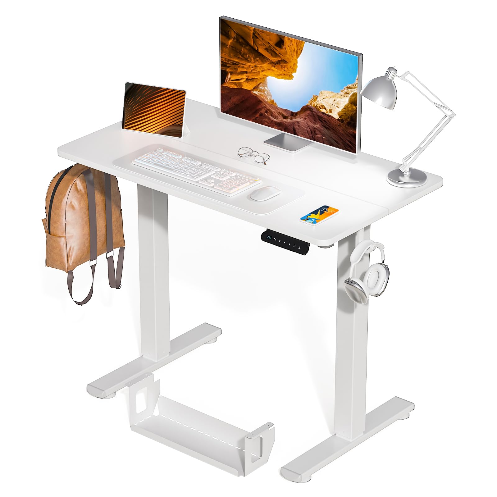 Kingant Standing Desk Height Adjustable Small Electric Stand Up Desks [35 x 20 Inch] - Ergonomic Sit Stand Desk Rising Desks for Home Office Computer Desk Stand Desk Workstation with Cable Management 35" x 20" White