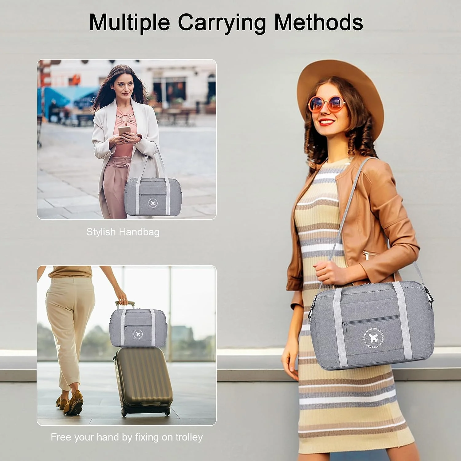 BAGZY Cabin Bag 40x20x25 cm for Ryanair Approved Size Foldable Hand Luggage Case Travel Duffel Bag Underseat Luggage Carry On Shoulder Bag Cabin Baggage Nylon Cabin Flight Holdall (Grey)