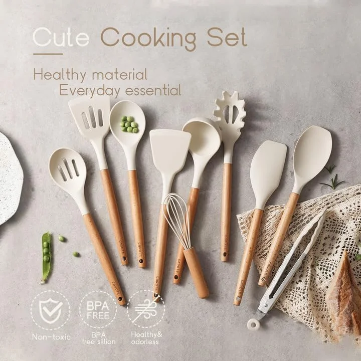 CAROTE 10 PCS Nonstick Pots and Pans Set Induction Kitchen Cookware Sets and 10 PCS Silicon Cooking Utensil Set