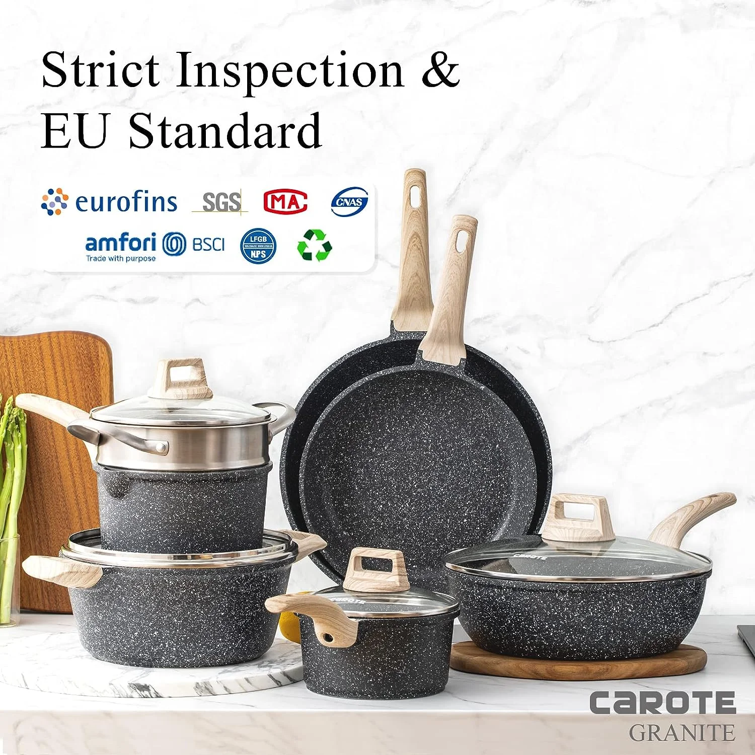 CAROTE Kitchen Cookware Sets, Nonstick Pots and Pans Set 11 Pcs Nonstick Pot, Cookware, Frying Pans (Granite, induction cookware)