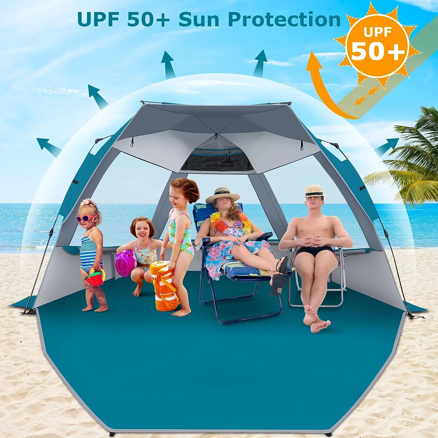 COMMOUDS 110 Wide Beach Tent for 5-6 Person, UPF 50+ Instant Beach Tent Sun Shelter, Portable Pop Up Beach Sun Shade, Lightweight and Easy Set Up COMMOUDS 110 Wide Beach Tent for 5-6 Person, UPF 50+ Instant Beach Tent Sun Shelter, Portable Pop Up Beach Sun Shade, Lightweight and Easy Set Up