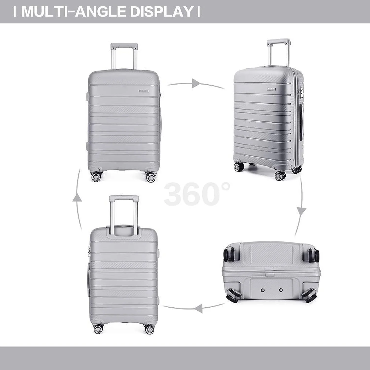 Kono Lightweight Polypropylene 55cm Cabin Suitcase TSA Lock 20 Carry On Hand Luggage with 4 Spinner Wheels 40L (Grey) Kono Lightweight Polypropylene 55cm Cabin Suitcase TSA Lock 20 Carry On Hand Luggage with 4 Spinner Wheels 40L (Grey)