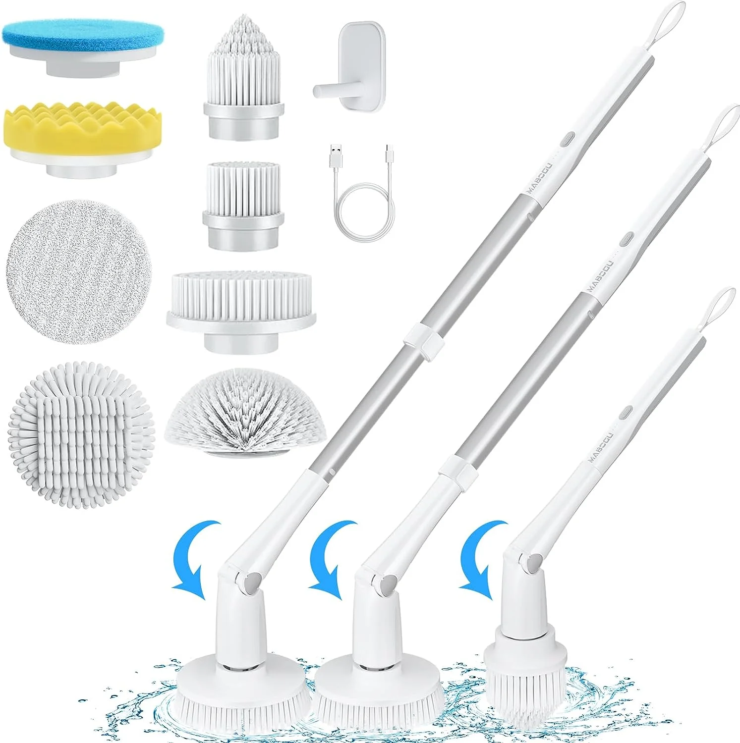 MABOGU Electric Spin Scrubber, Cordless Shower Scrubber with 8 Replaceable Brush Heads, Bathroom Scrubber Dual Speeds, Shower Cleaning Brush with Extension Arm for Bathroom Tub Tile Floor(GreyWhite) MABOGU Electric Spin Scrubber, Cordless Shower Scrubber with 8 Replaceable Brush Heads, Bathroom Scrubber Dual Speeds, Shower Cleaning Brush with Extension Arm for Bathroom Tub Tile Floor(GreyWhite)