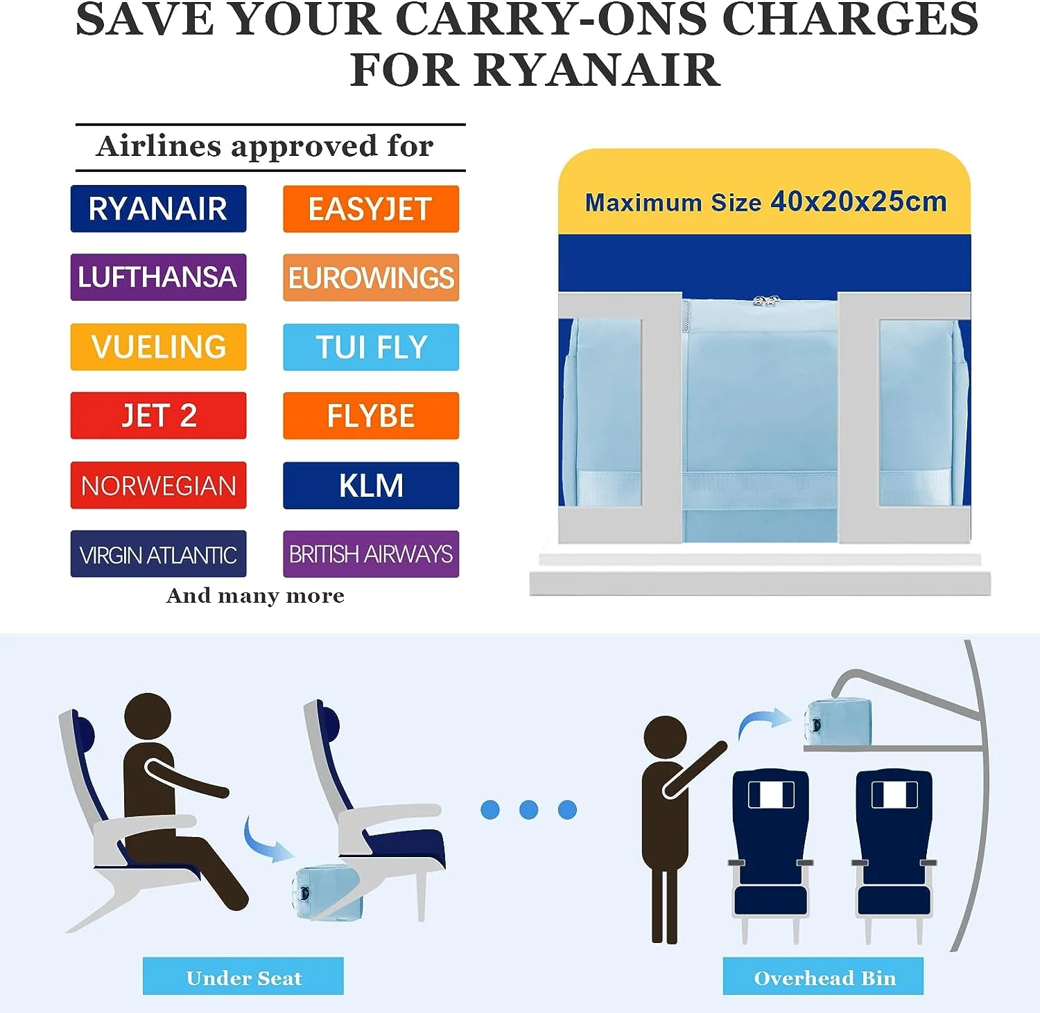 VMIKIV Design for Ryanair Cabin Bags 40x20x25 Underseat Carry-ons Hand Luggage Bag Small Under Seat Cabin Bag Travel Bag Cabin Size for Airline,Trolley Sleeve VMIKIV Design for Ryanair Cabin Bags 40x20x25 Underseat Carry-ons Hand Luggage Bag Small Under Seat Cabin Bag Travel Bag Cabin Size for Airline,Trolley Sleeve
