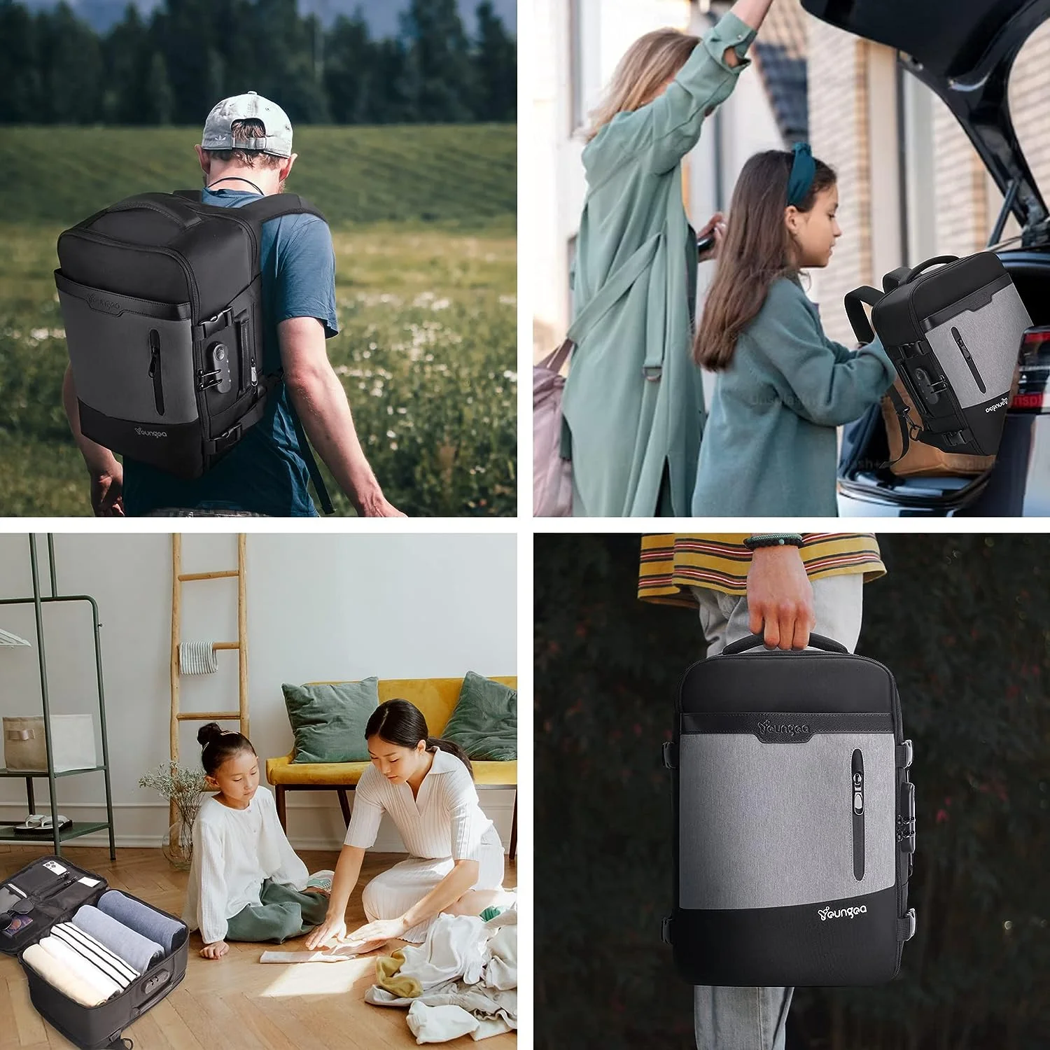 YOUNGOA Cabin Bag Backpack 40x20x25cm for Ryanair Underseat Carry-on Backpack Hand Luggage 20L Cabin Size YG063 Grey YOUNGOA Cabin Bag Backpack 40x20x25cm for Ryanair Underseat Carry-on Backpack Hand Luggage 20L Cabin Size YG063 Grey